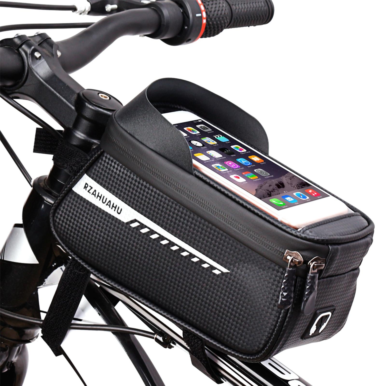 Waterproof Bike Bag Bicycle Top Tube Phone Bag Front Frame Touch Screen 6.5’’ Phone Holder Pouch for Mountain Bike, Folding Bike, Fixed Gear Bike