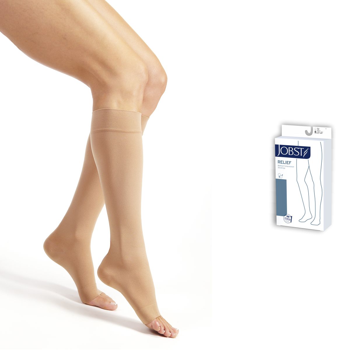 Combo 02 Đôi Vớ JOBST Relief Gối, Màu Da, Hở Ngón, Giãn Tĩnh Mạch, Áp Lực 20-30 (Tất Y Khoa)