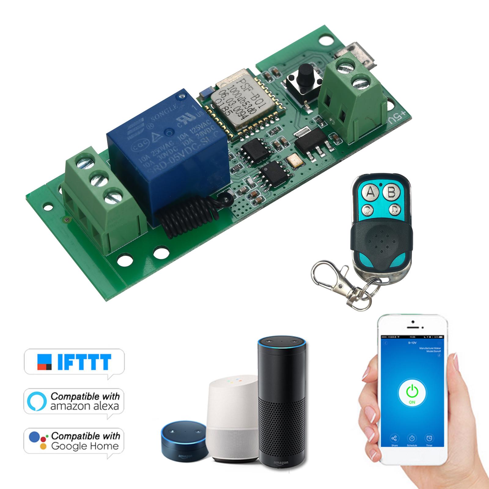 EWeLink USB DC5V Wifi Switch RF 433MHz Wireless Relay Module Smart Home Automation Modules Phone APP Remote Control Timer Switch Alexa Google Home Voice Control for Access Control System Inching/Self-Locking