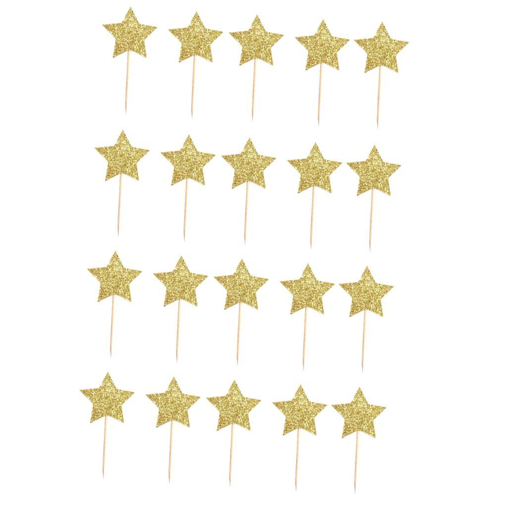 20pcs Glitter Paper Star Cake Topper Birthday Kids Baby Shower Cake Decor