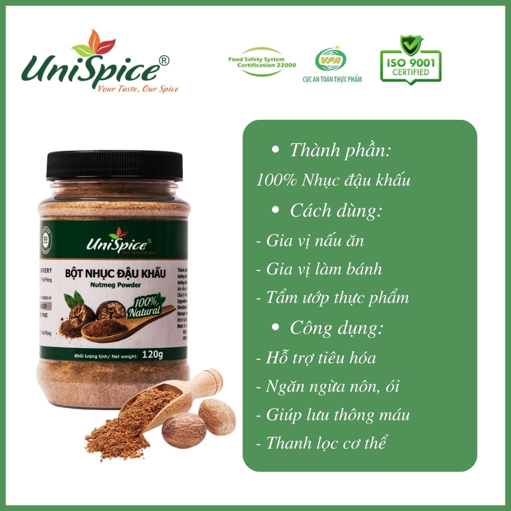 Bột nhục đậu khấu UniSpice lọ 120g- Gia vị tự nhiên