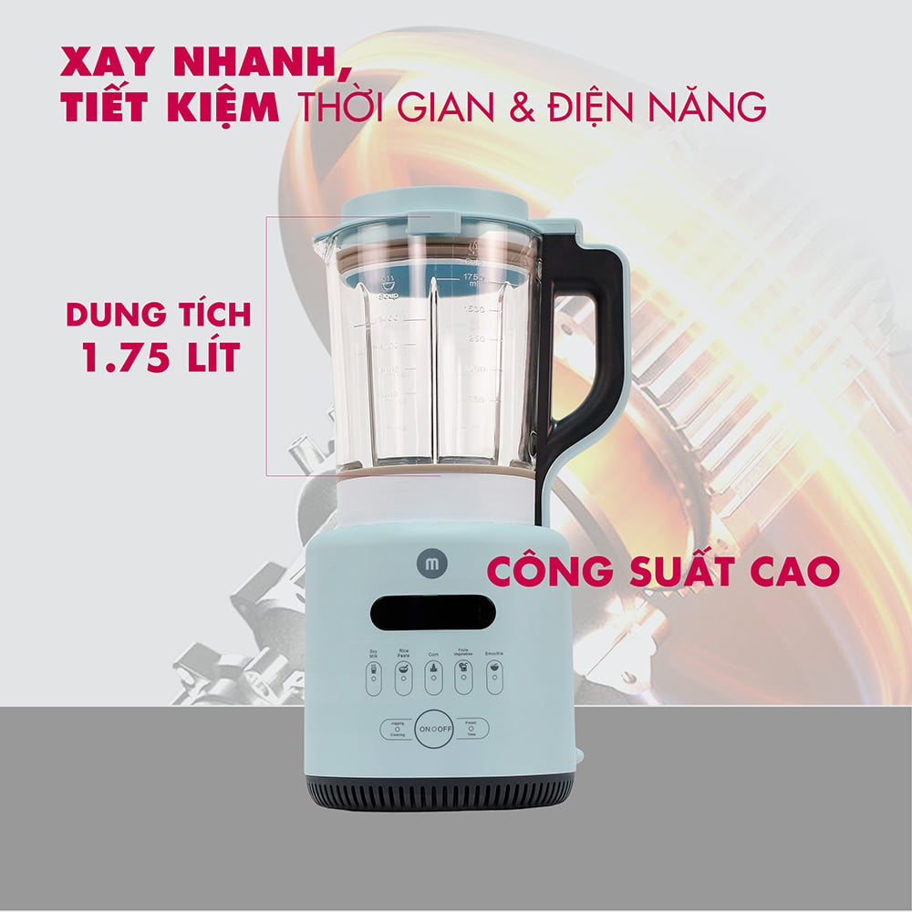 Máy làm sữa hạt, xay sinh tố, nấu cháo dinh dưỡng em bé Mishio cối thủy tinh borisilicate 1.75L - Sữa hạt &amp; chân không