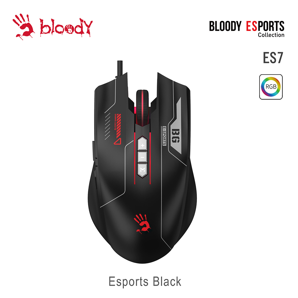 Chuột Có Dây Gaming A4TECH BLOODY ES7/ 6000DPI Điều Chỉnh 5 Cấp/ Leb RGB 16 Triệu Màu/ Phản Hồi 1ms/ Phần mềm Esports - Hàng Chính Hãng