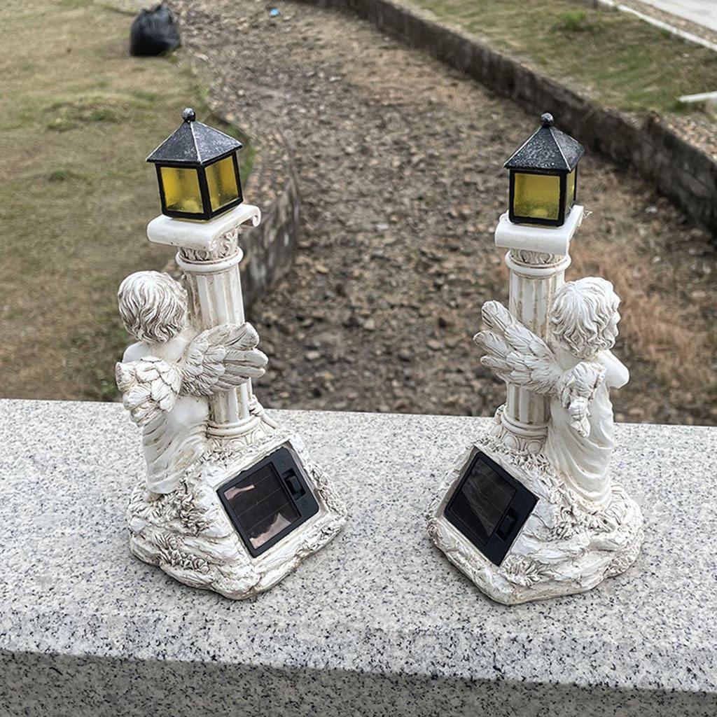 Roman Pillar Angel Figurine Statue Solar Energy Garden Yard Lawn Decors