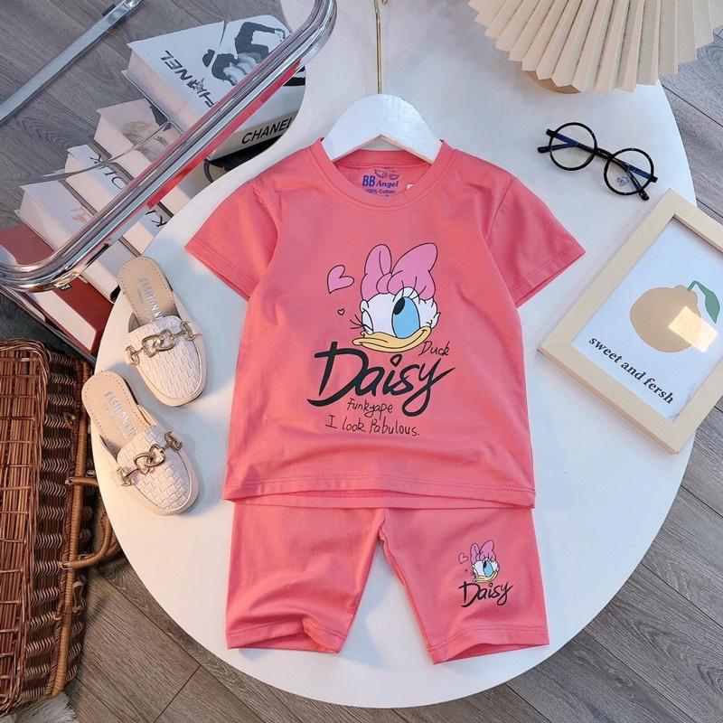 Bộ cộc tay cotton in hình daisy cho bé gái màu hồng . vàng. sen size đại 23-35kg