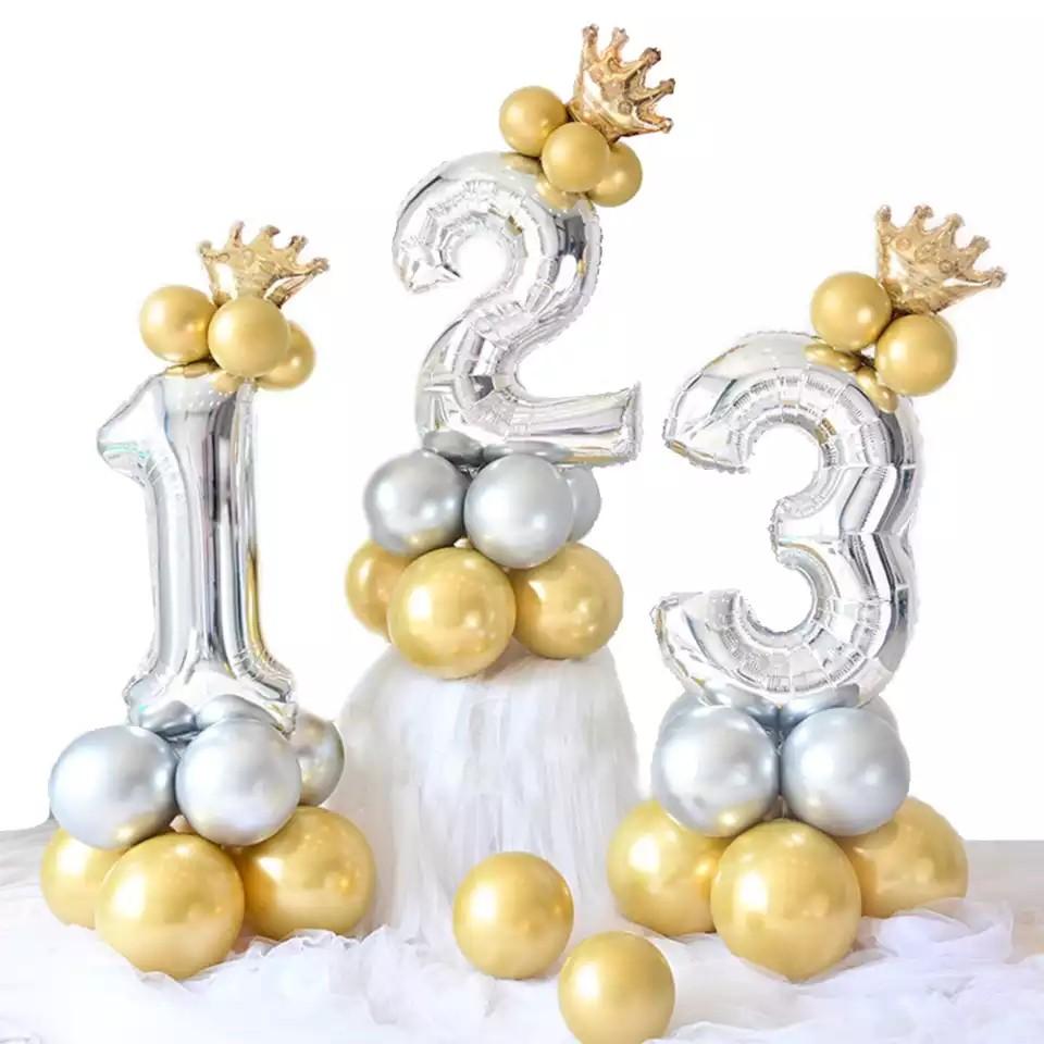 Bóng Bay Hình Chữ Số Tuổi Kèm Vương Miện Và Bóng Bay Trang Trí Sinh Nhật Cho Bé QB984 Bóng Bay Tráng Nhôm