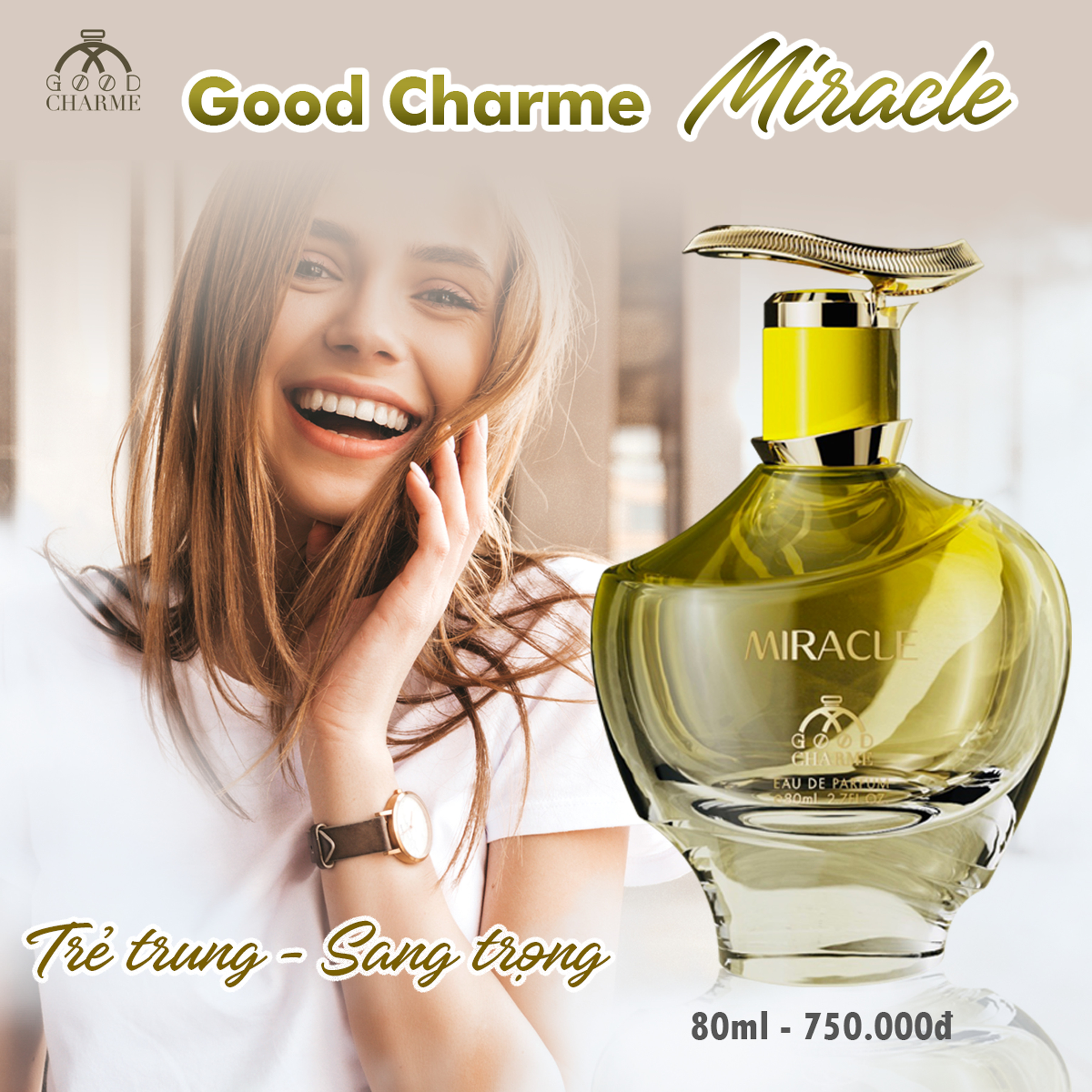 Nước hoa nữ cao cấp, Charme Miracle, đậm chất nước hoa Pháp, mùi hương quý phái, lưu hương lâu, 80ml