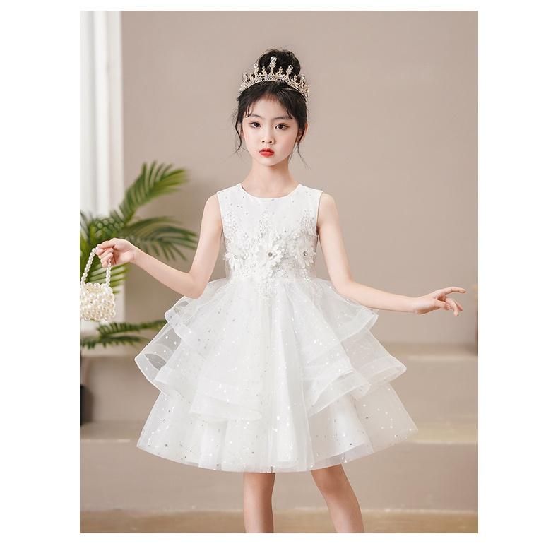 Đầm công chúa tầng xòe cho bé gái màu trắng múa hóa trang dự tiệc đẹp từ 12-35kg hàng Quảng Châu cao cấp