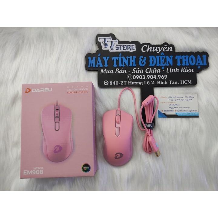 Chuột Gaming DAREU EM908 Pink / Black / White (LED RGB, BRAVO sensor)