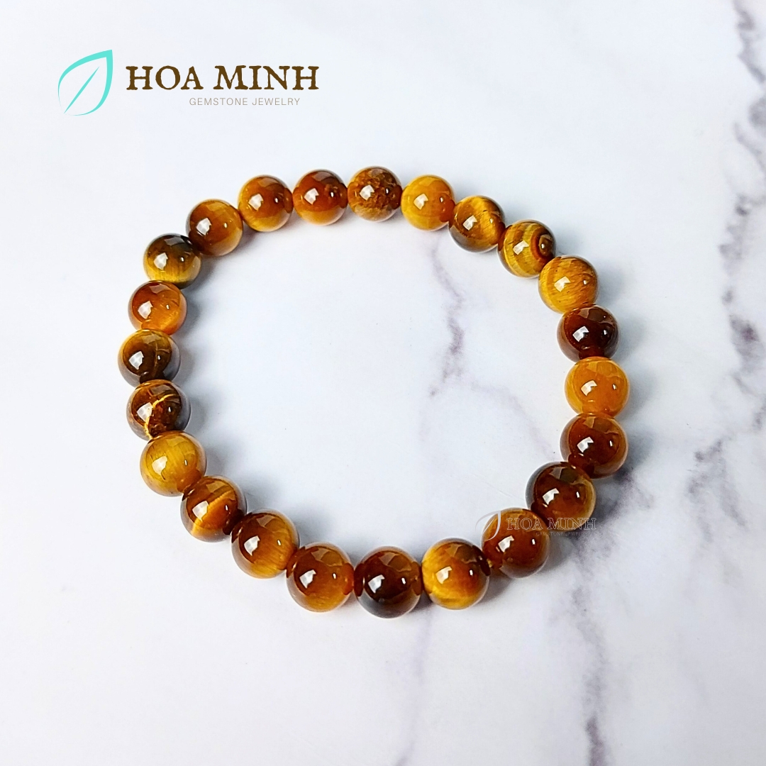 Vòng tay phong thủy đá Mắt Hổ vàng nâu size 8 li 10 li chất 5A trong, bóng ánh lụa cực đẹp phong thủy tài lộc