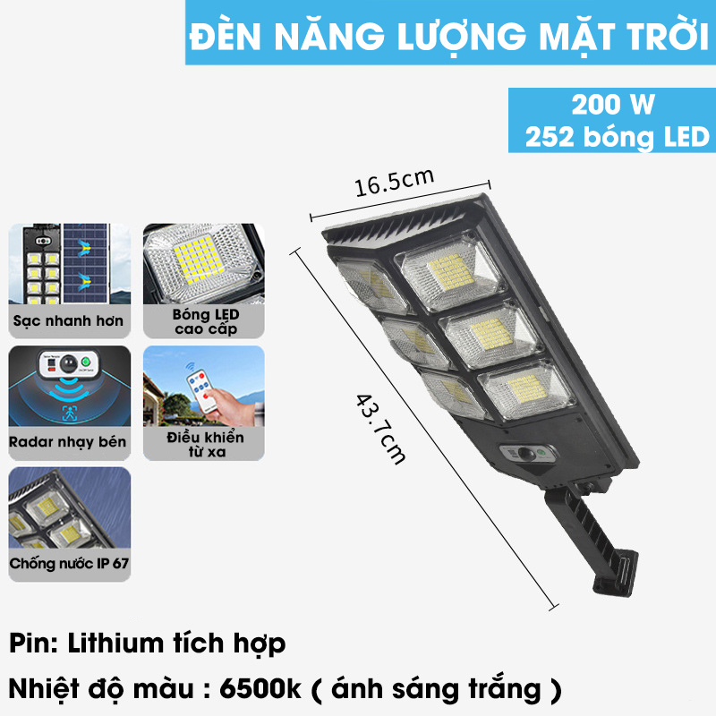 Đèn năng lượng mặt trời cảm biến di chuyển 200w,300w,400w - An Toàn, tiết kiệm điện, lớp IP chống nước, bụi - D1378