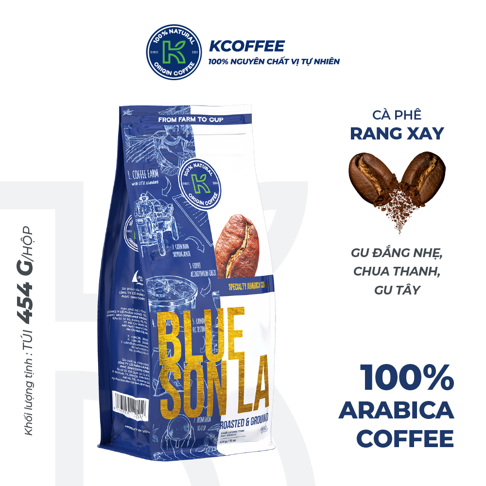 Cà phê K Coffee 100% Arabica nguyên chất cà phê đậm vị Blue Sơn La (454g/Túi)