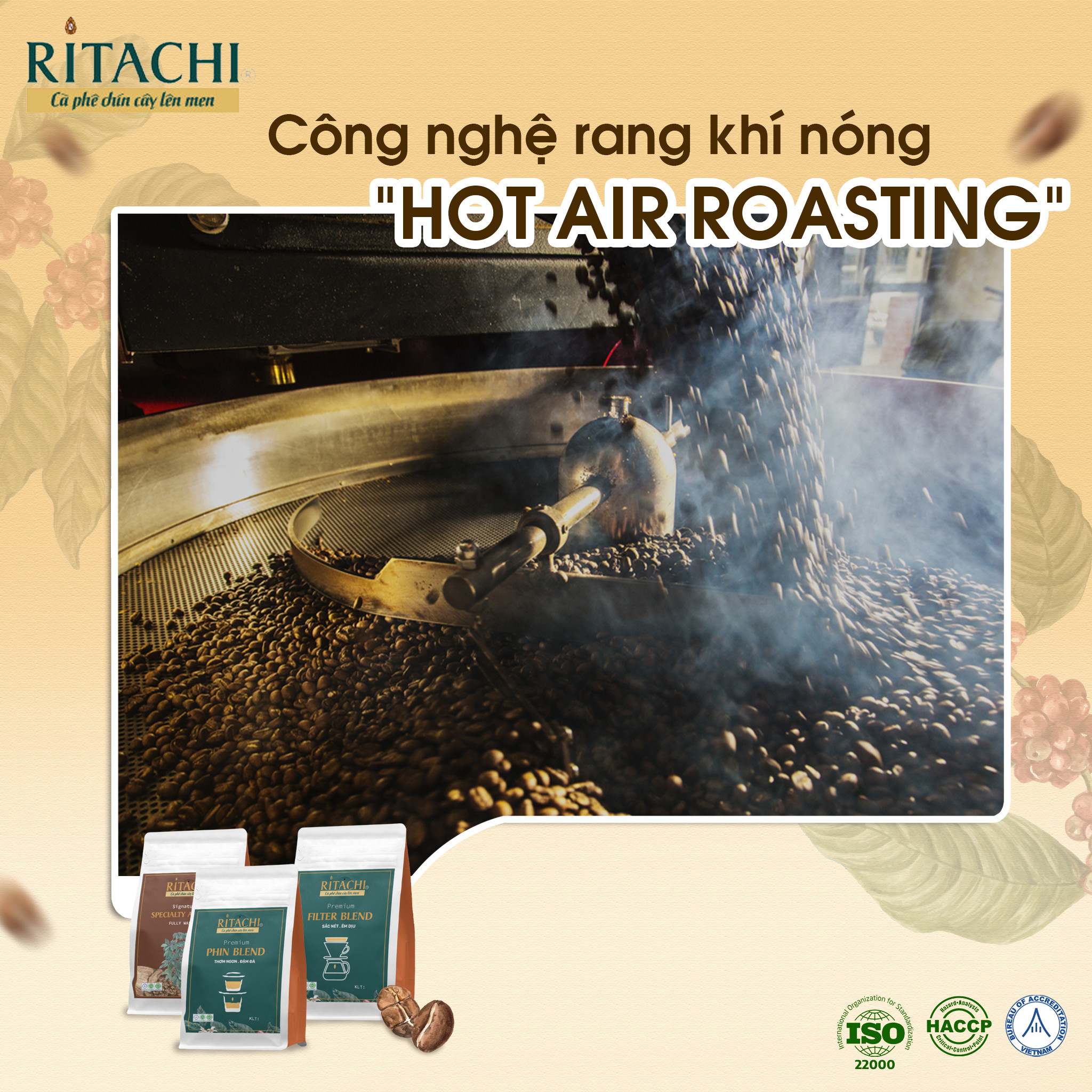 Combo Cà Phê Đặc Sản Đặc Biệt Ritachi, Cafe chín cây lên men, Công Nghệ Nhật, 100% Rang Mộc, Đậm Vị, Nguyên Chất Rang Mộc, Fine Robusta và Specialty Arabica