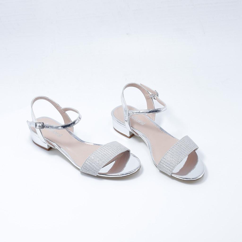 Sandal Gót Thấp Quai Ngang Kim Tuyến 2cm Evashoes EVA0034