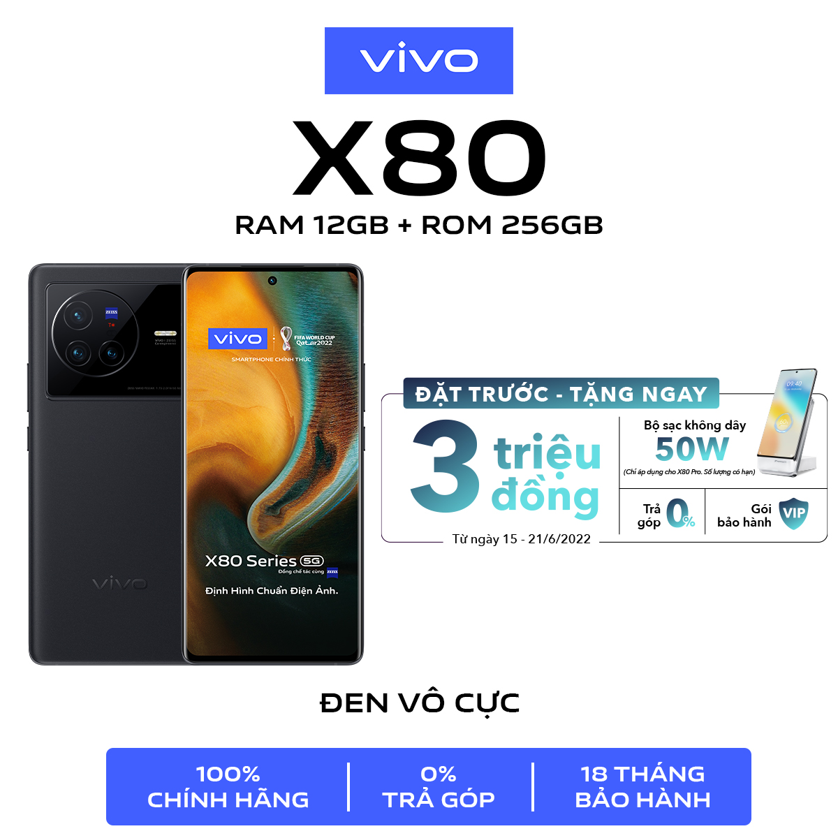 Điện thoại vivo X80 5G (RAM 12GB + ROM 256GB) - Hàng Chính Hãng