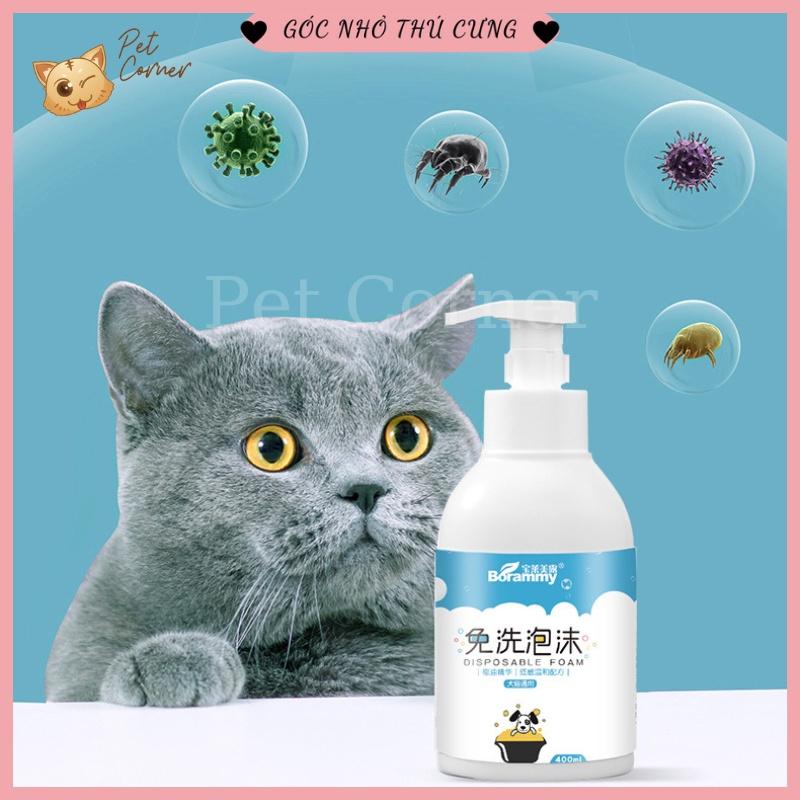 Sữa tắm khô cho chó mèo Borammy dạng bọt giúp khử mùi, diệt khuẩn và dưỡng lông