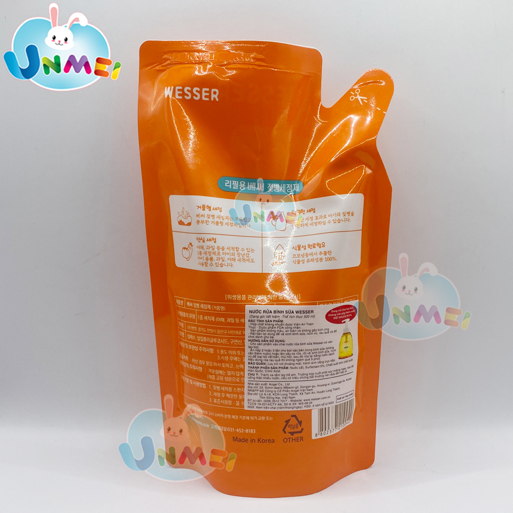 Bộ 3 Gói Nước Rửa Bình Sữa Wesser (500ml x 3)