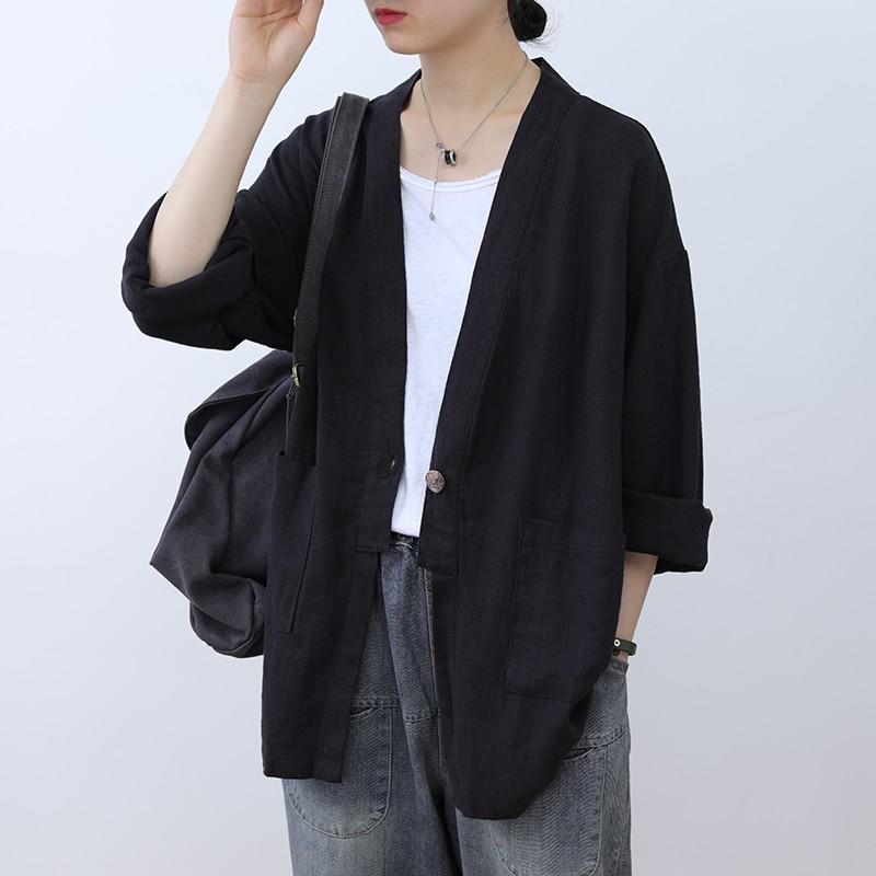 Áo cardigan linen dáng dài, thời trang phong cách Nhật Bản