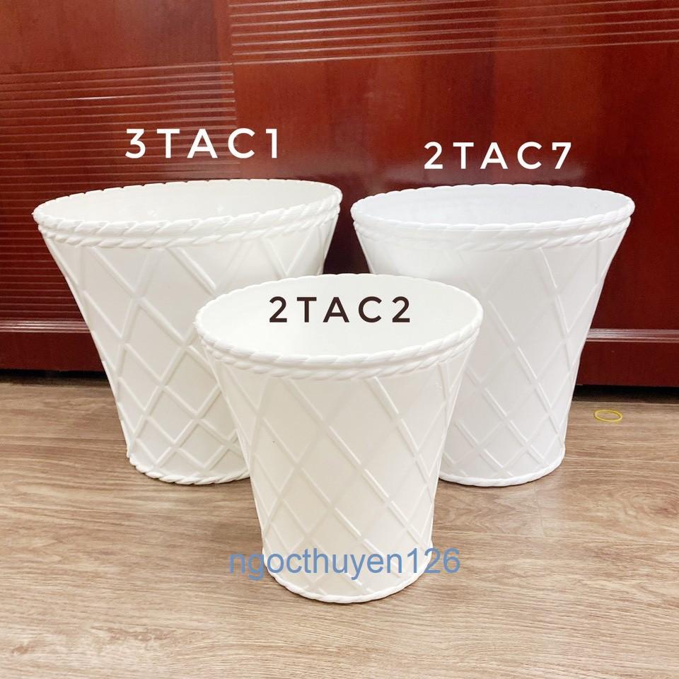 Bộ 02 chậu caro trồng hoa kiểng màu trắng nhựa dày đẹp size lớn 31x28x21cm