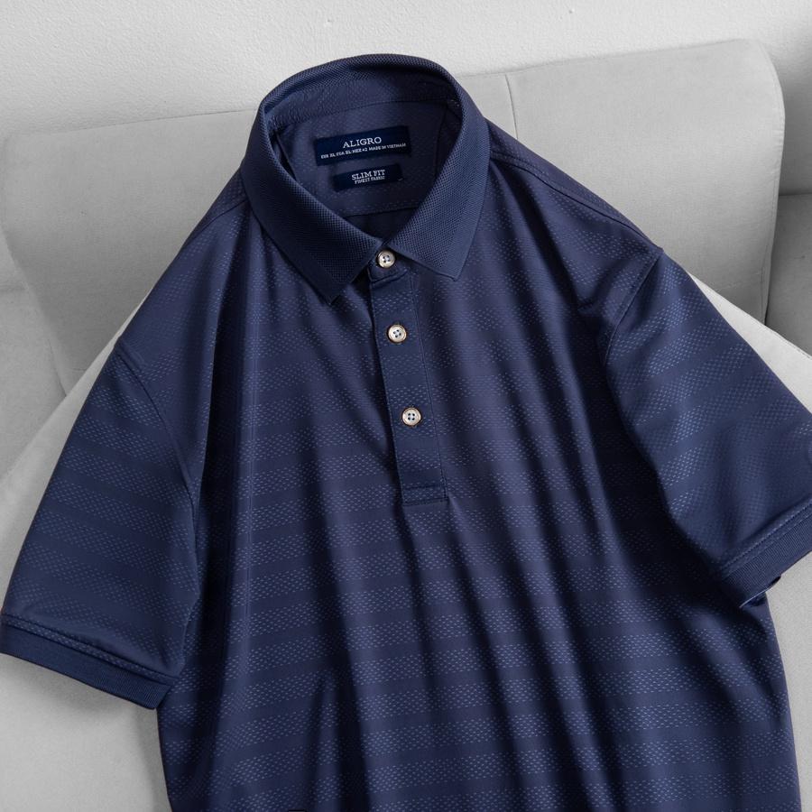 Áo polo nam áo thun áo thun cổ bẻ màu xanh navy chất liệu vải thun lạnh mềm mịn không bai xù co giãn tốt ALIGRO ALGPLO82
