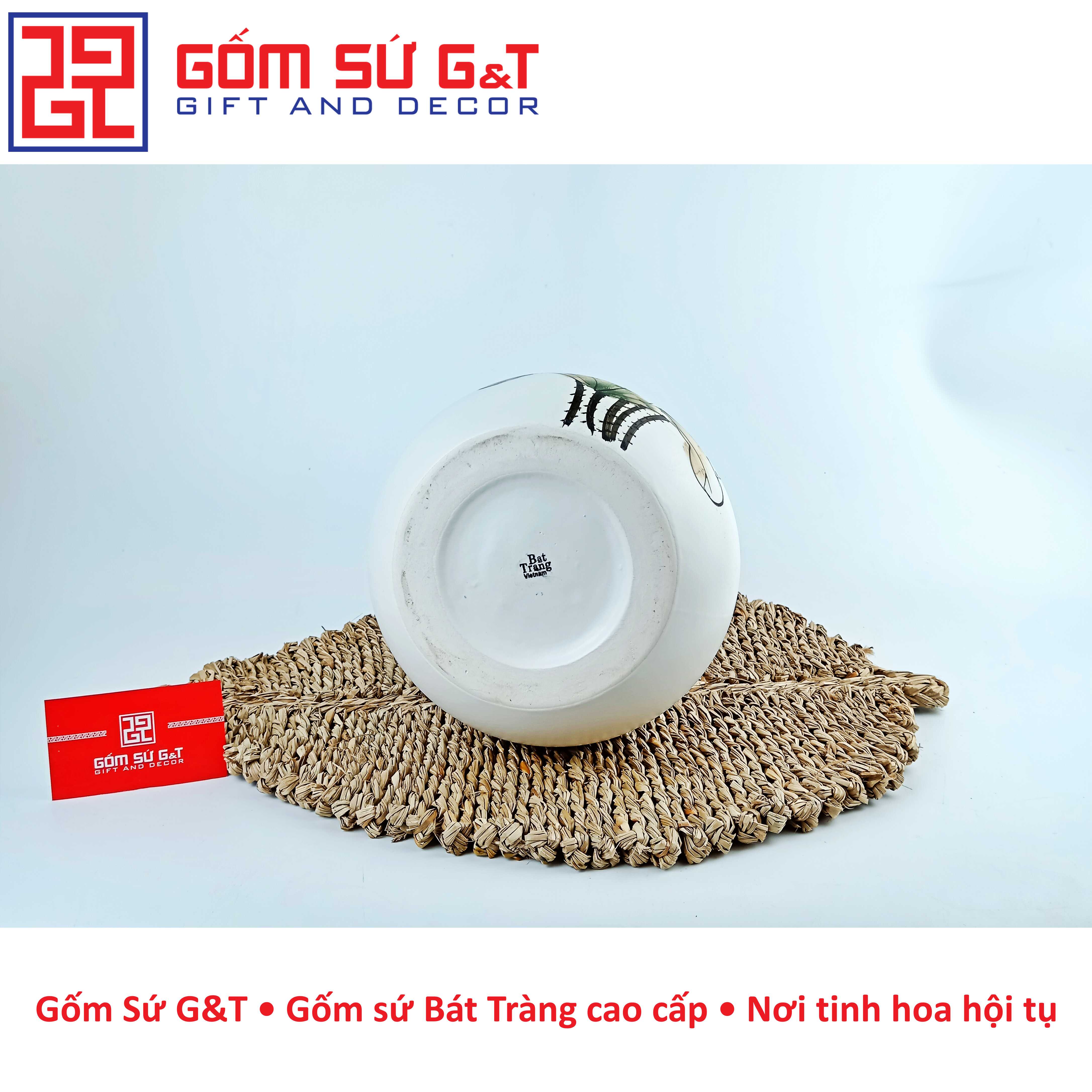 Lọ hoa dáng rọ vẽ sen Gốm Sứ G&amp;T