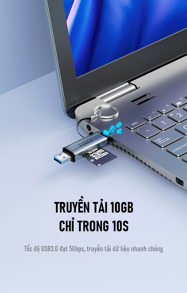 Thiết Bị Đọc Thẻ Nhớ ROBOT CR202S - 2 Đầu Type-C Và USB 3.0, Khe Cắm Thẻ Nhớ SD/Micro SD - Hàng Chính Hãng