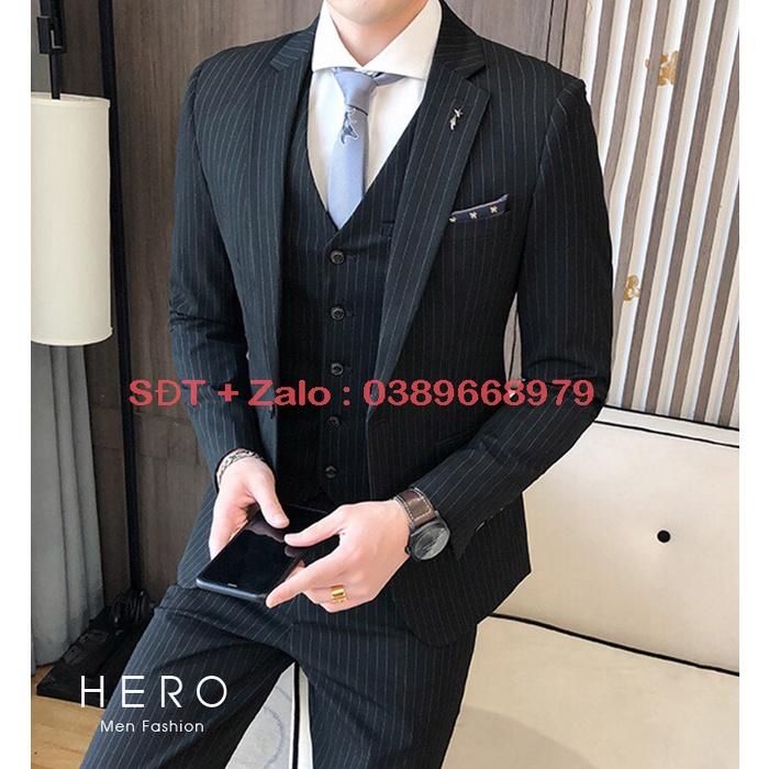 Vest Nam Hàn Quốc Kẻ Sọc, Bộ Vest Nam Kẻ Sọc Đen, Suit Nam, Bộ Suit Nam Kẻ Sọc Đen