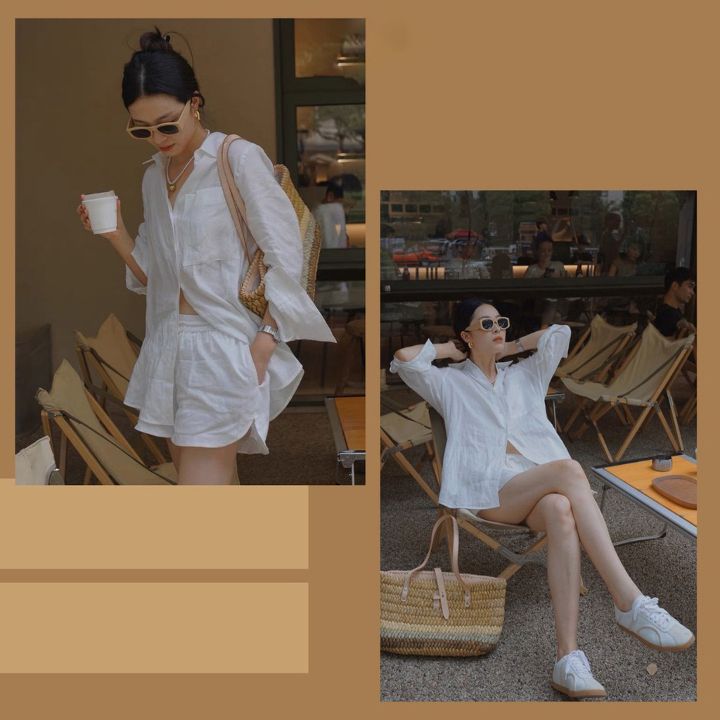 Set bộ nữ quần áo linen cổ sơ mi, sét đồ short thời trang ống rộng Haint Boutique Bv05