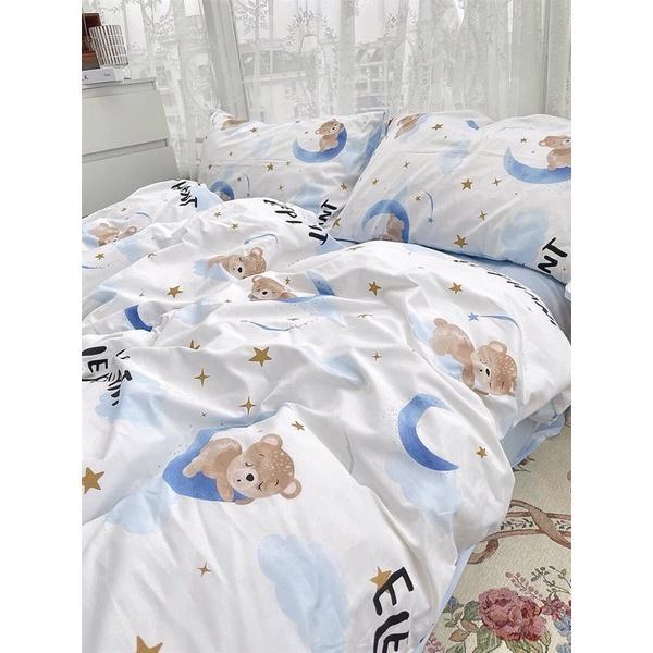 Bộ Chăn Ga Gối Cotton Living 100%cotton Hàng Nhập Khẩu Cao Cấp 4 Món  Gấu teddy