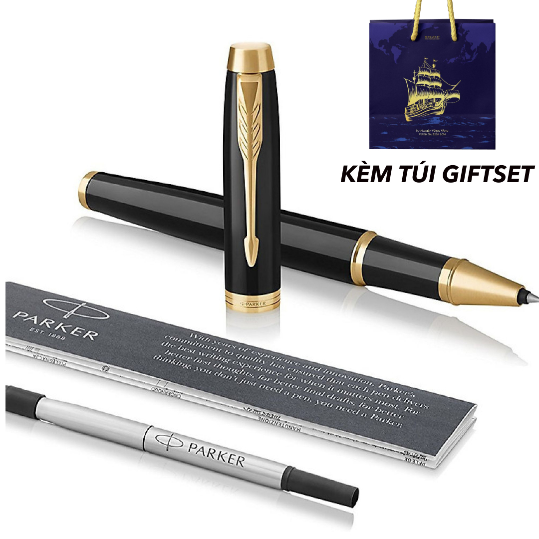 Bút Ký Lông Bi Parker  IM Black Lacquer Kèm Túi Giftset B&amp;J,Kèm Ruột Mực Bi Dành Cho Parker Sản Xuất Bởi B&amp;J Cao Cấp dành cho doanh nhân, khẳng định đẳng cấp cá nhân