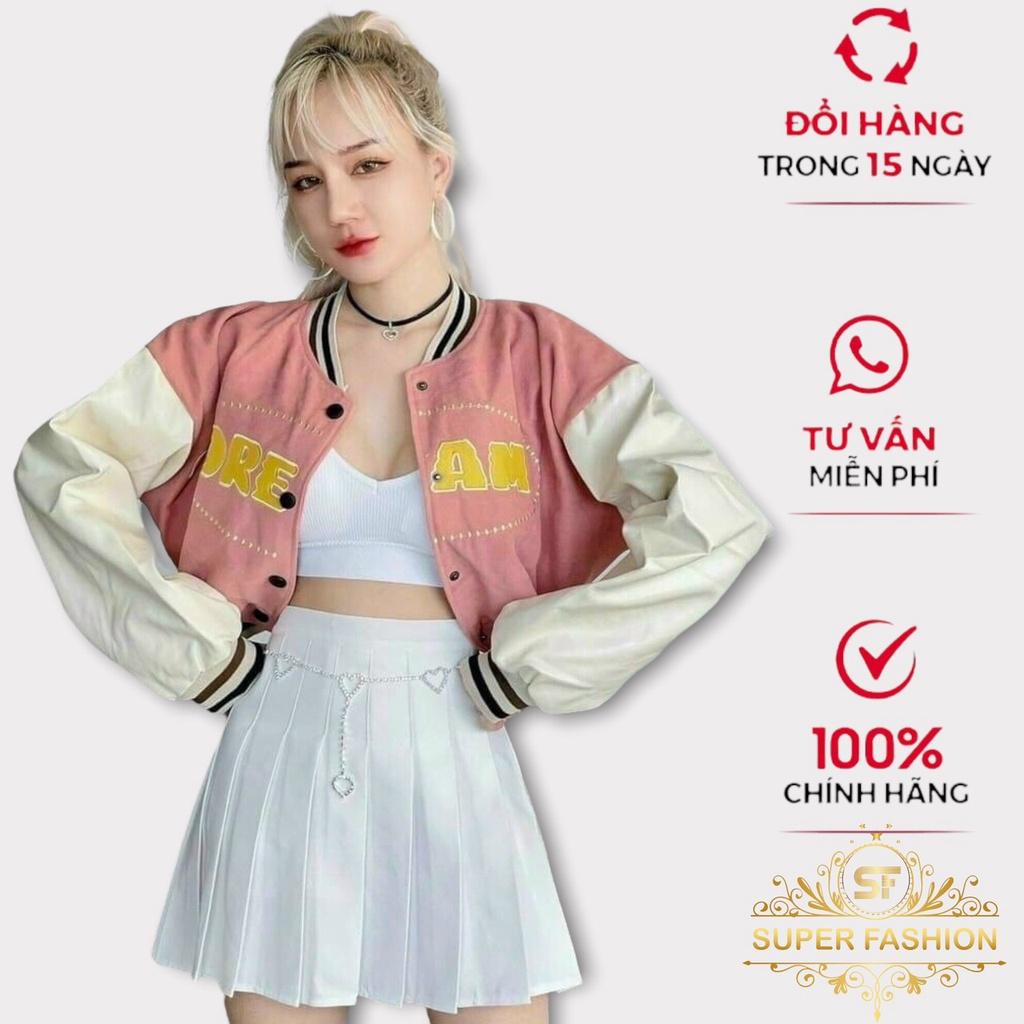 Áo Khoác Nữ Fashion Vải Da Lộn 2 Lớp Lót Dù Kiểu Bomber Crotop Thêu Chữ Hot Trend