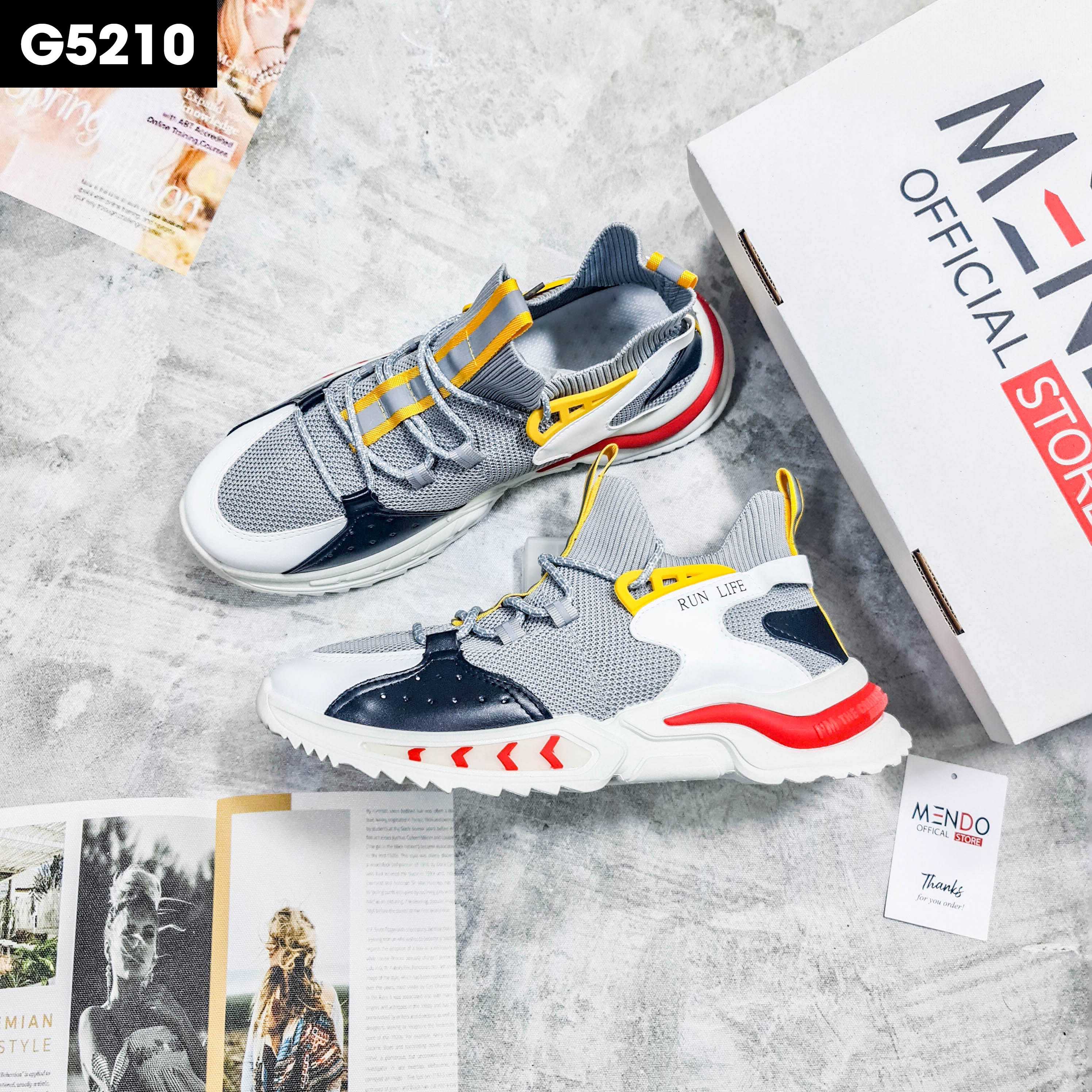 Giày Thể Thao Nam MENDO - Giày Sneaker Màu Đen - Trắng - Xám, Giày Thể Thao Chạy Bộ, Thoáng Khí - G5200