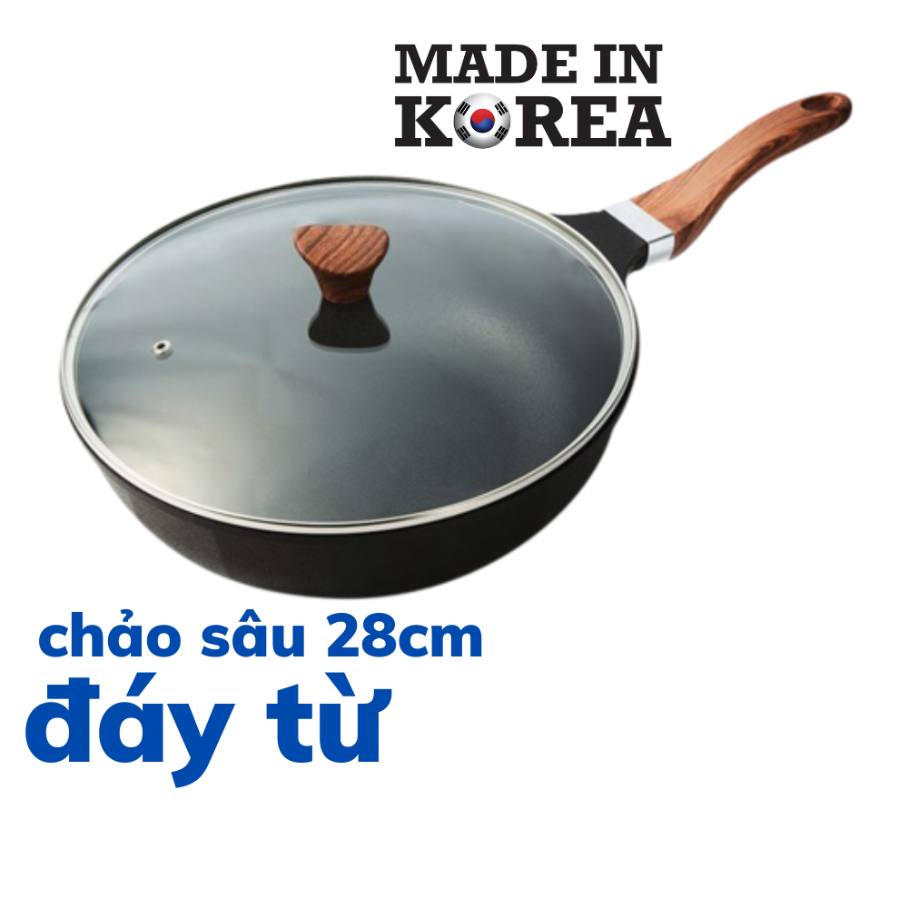 Chảo Sâu Lòng Nature Chefria Có Nắp Kính Size 28 CNW-28IHGL - Đen (47 x 28 x 05 cm)