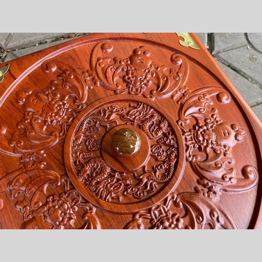 Khay bánh kẹo ngũ phúc lâm môn bằng gỗ hương cao cấp biểu tượng cho đời sống viên mãn, hạnh phúc