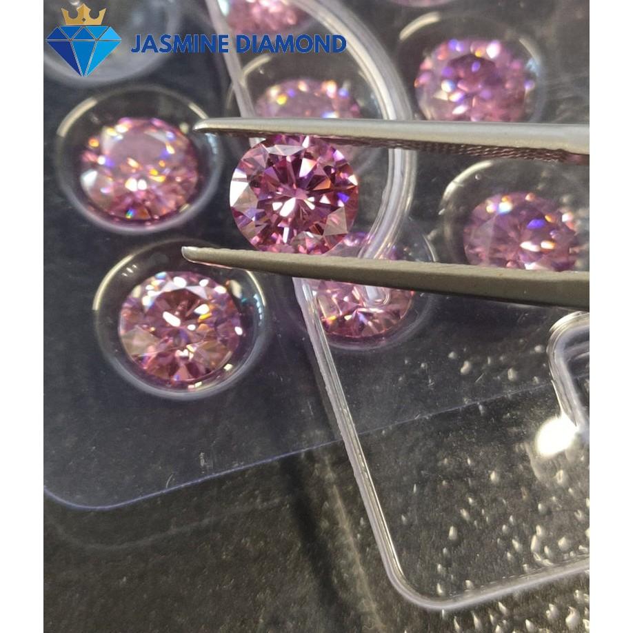 Kim cương nhân tạo Mỹ Moissanite giác cắt tròn màu hồng