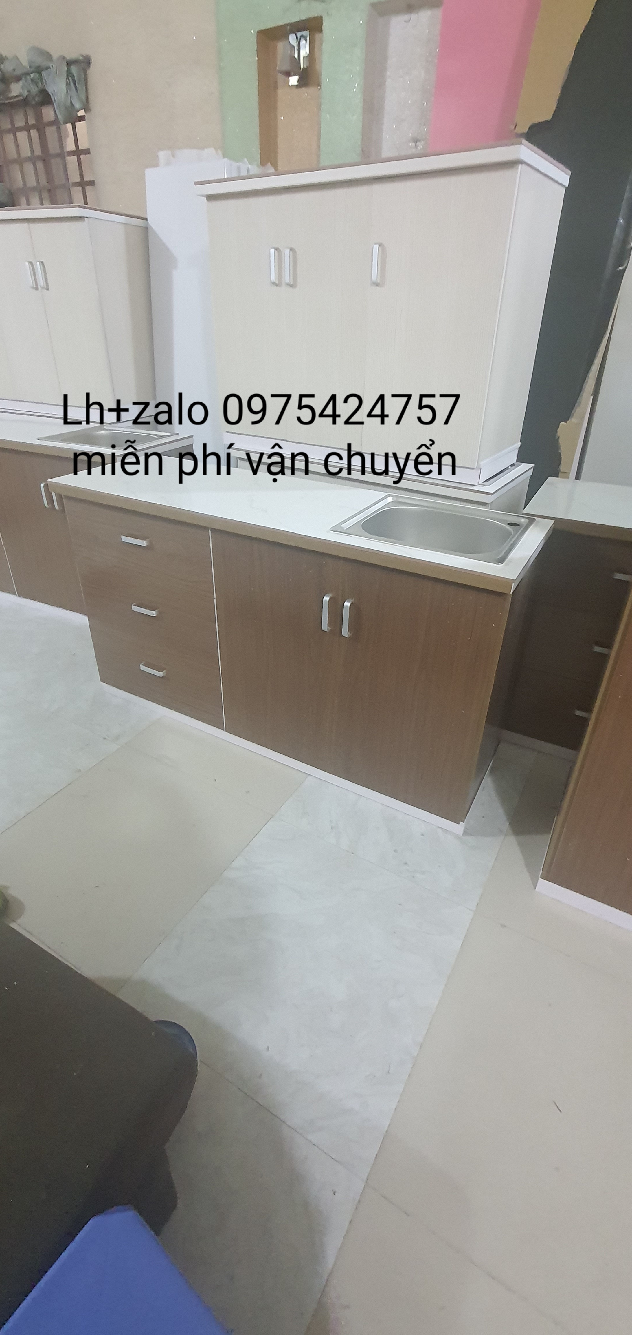 Tủ bếp mini mặt gạch sẵn bồn nhựa đài loan