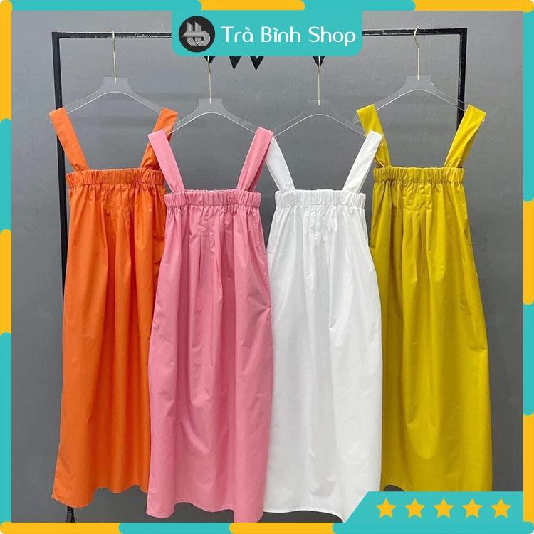 Đầm maxi 2 dây bản to chun ngực Váy 2s maxi chất thô đi biển sang chảnh
