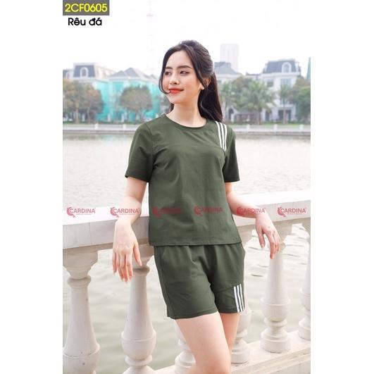 Bộ thể thao cotton nữ 3 sọc CARDINA cao cấp. Mã 2CF06