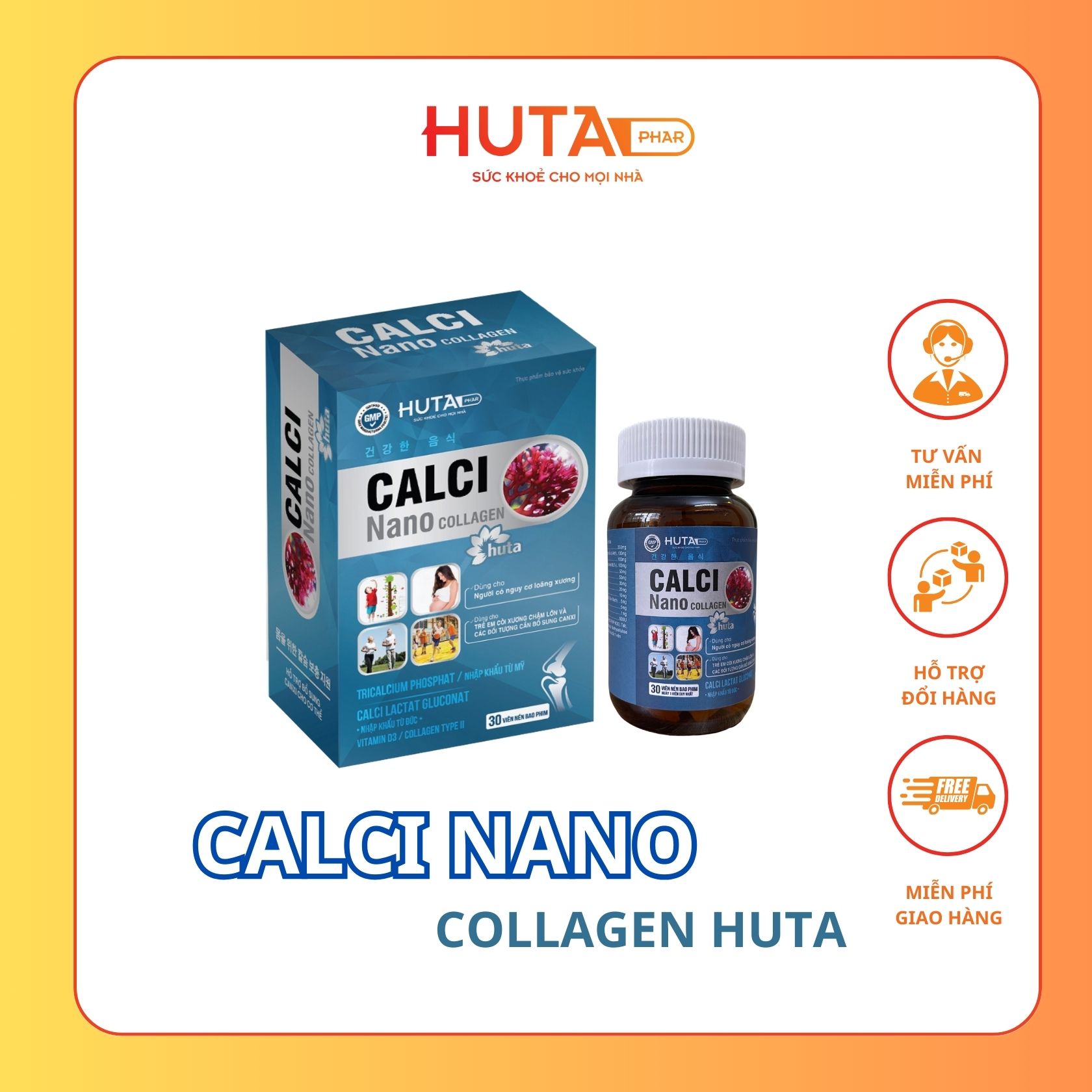 CALCI NANO COLLAGEN HUTA - Viên uống bổ sung canxi, ngăn ngừa nguy cơ loãng xương