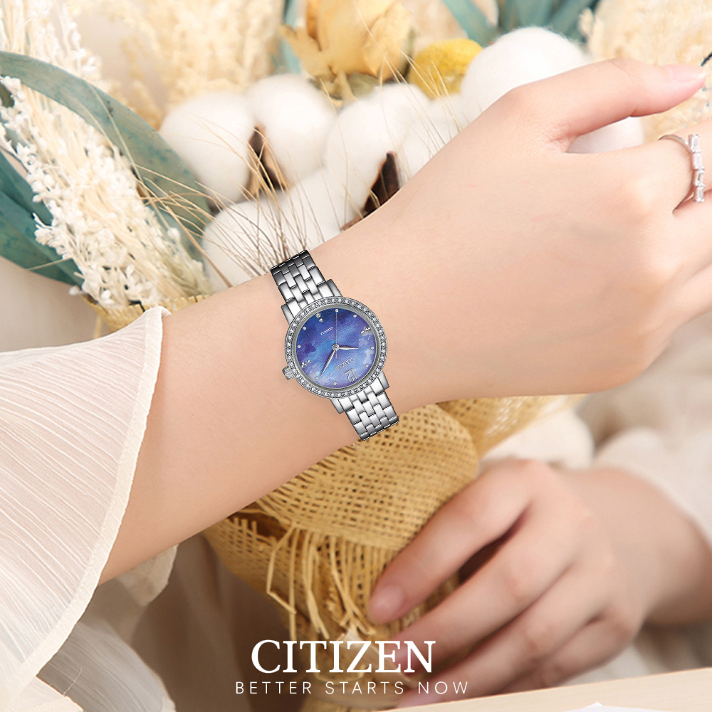 Đồng Hồ Nữ Citizen Pin-Quartz Đính Đá Swarovski Dây Thép Không Gỉ EL3100-55N - Mặt Xà Cừ (31mm)