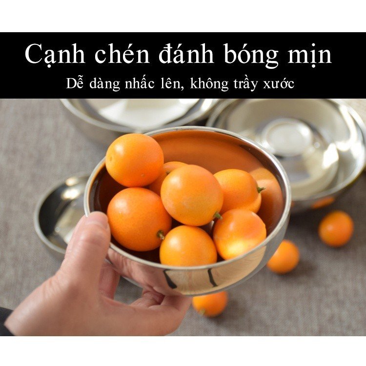 Bát inox 2 lớp chống nóng, Tô Canh Inox Cách Nhiệt 2 Lớp cỡ 18cm