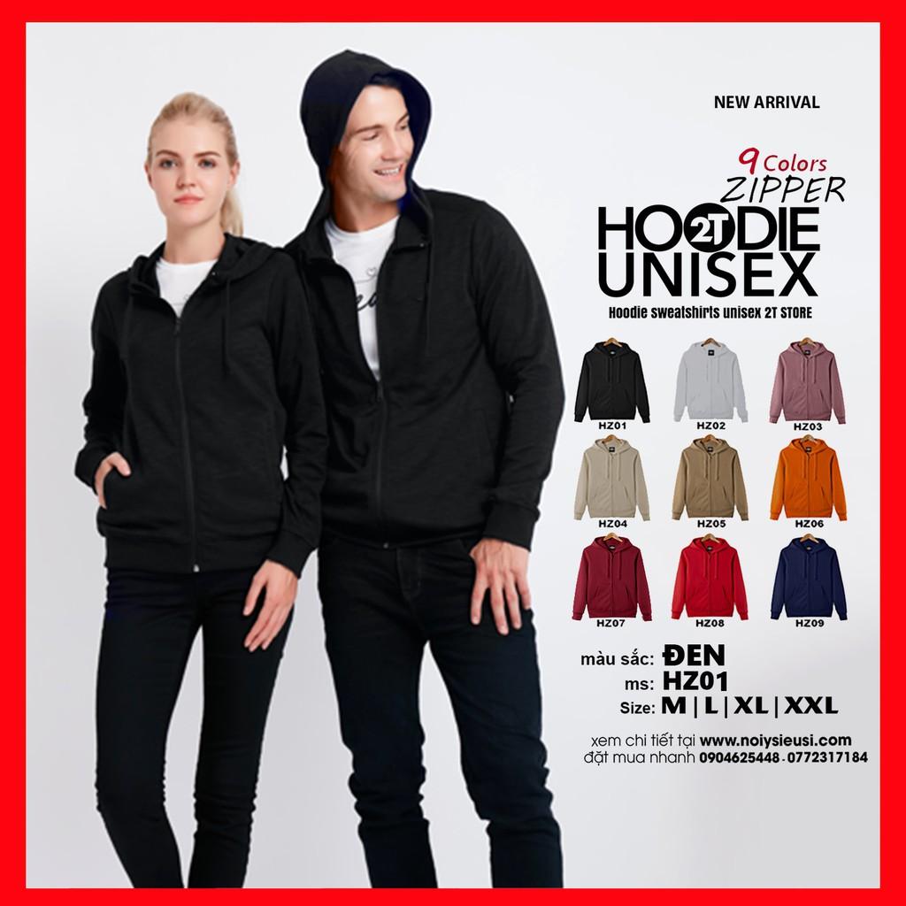 Áo hoodie zipper unisex 2T Store HZ01 màu đen