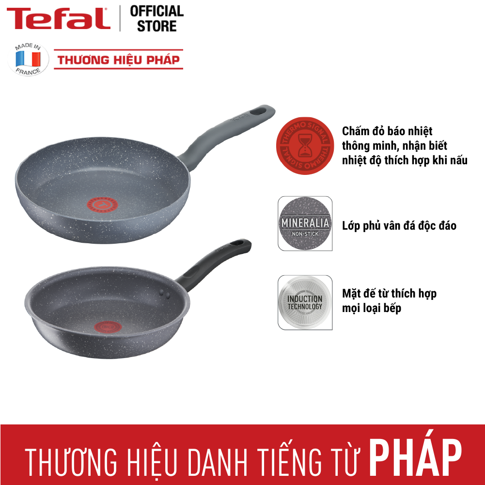 Bộ 2 chảo chống dính đáy từ vân đá Tefal Cook Healthy dùng cho mọi loại bếp (24cm, 28cm) - Hàng chính hãng