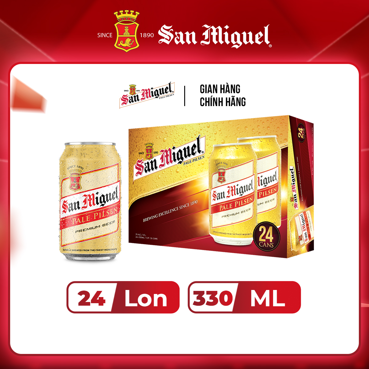 Thùng 24 Lon Bia  SAN MIGUEL Pale Pilsen 330 ml