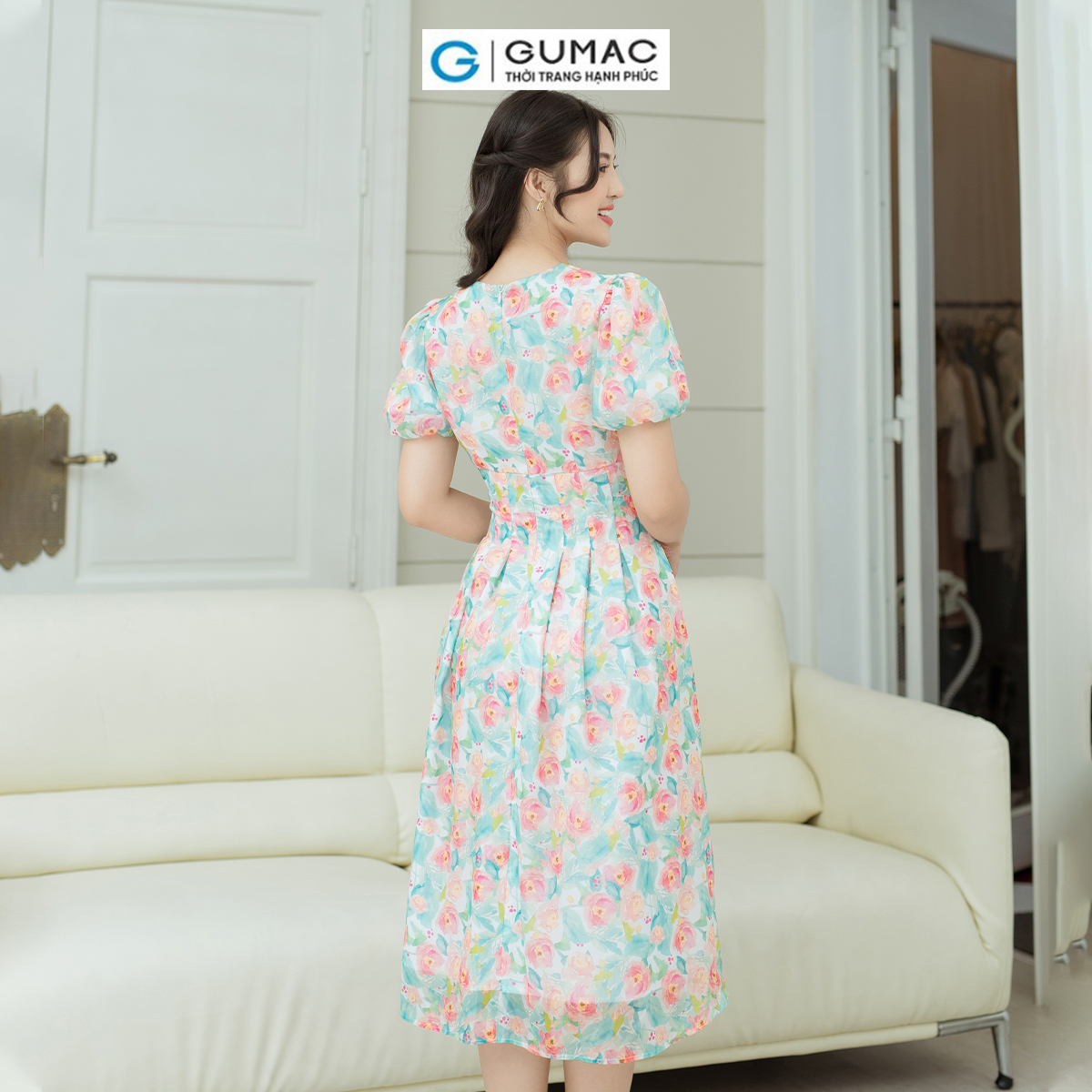 Đầm A chiết ly eo GUMAC DD08059