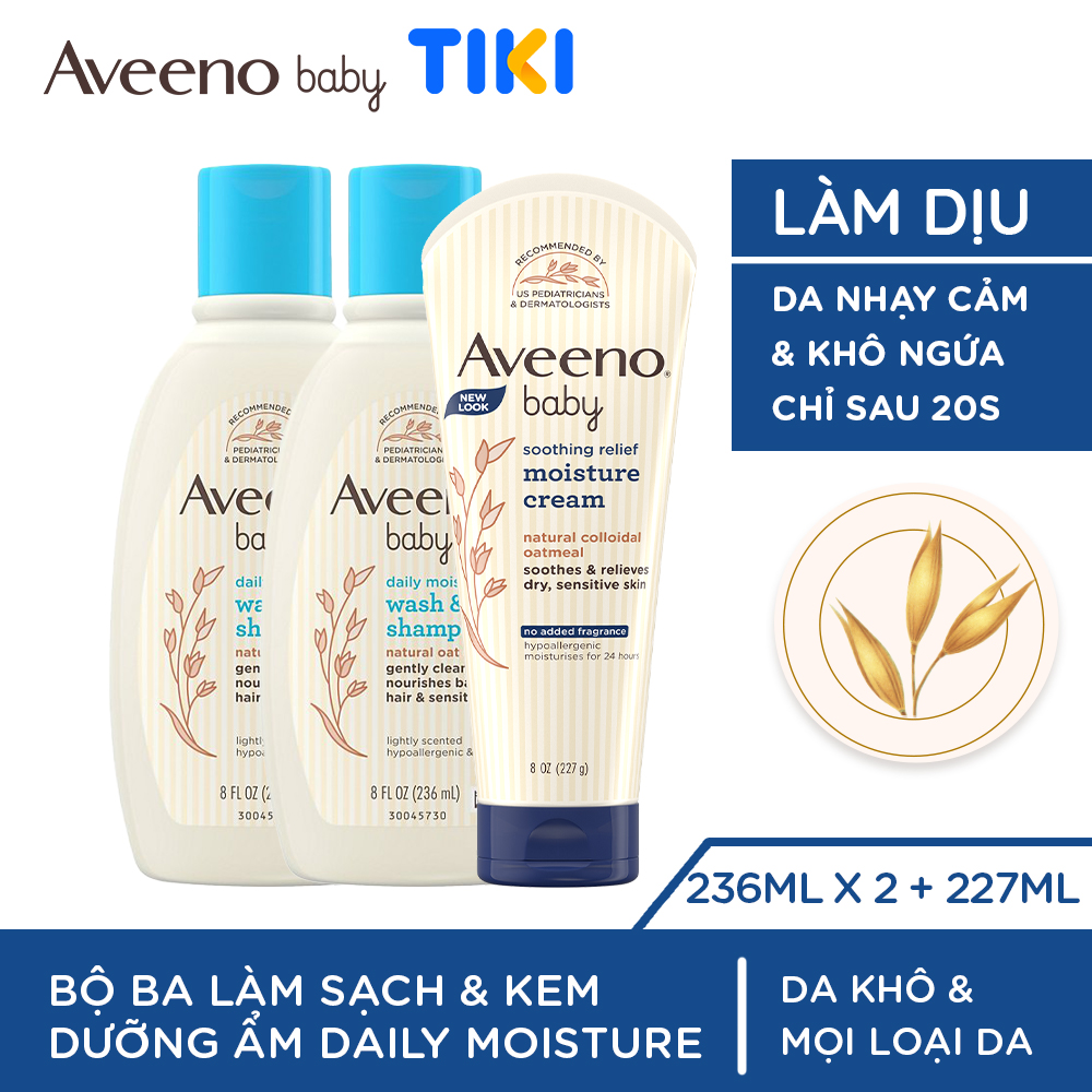 [COMBO TIẾT KIỆM] Bộ làm sạch & kem dưỡng ẩm cho bé da khô & nhạy cảm Aveeno Baby.