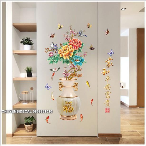 Decal trang trí tường - Bình Hoa Mẫu Đơn Khoe Sắc Ngày Tết