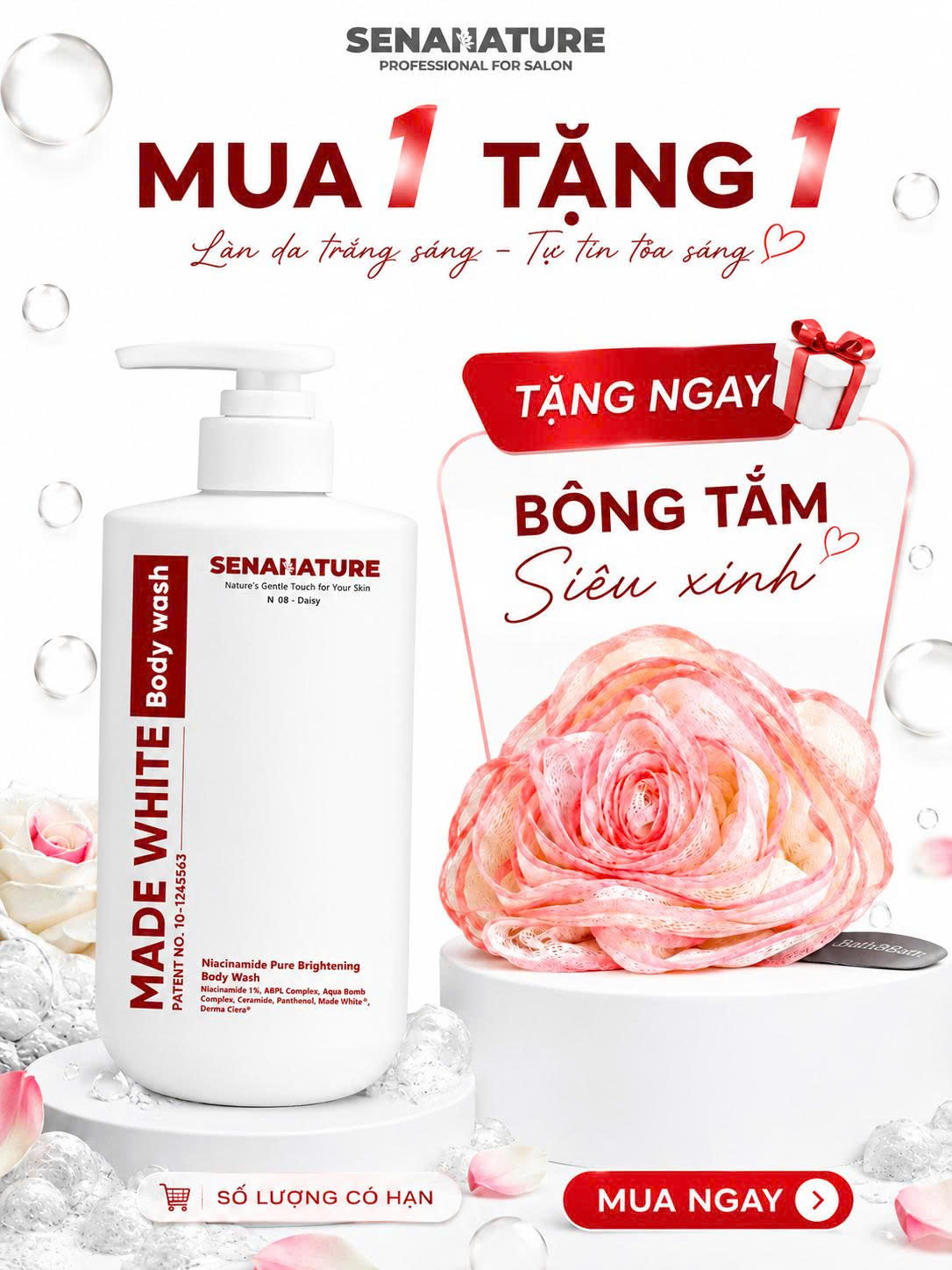 (Set quà tặng) Sữa tắm trắng da senanature made white body wash 500ml - hạn 2028 Hàn Quốc sữa tắm trắng da senanature
