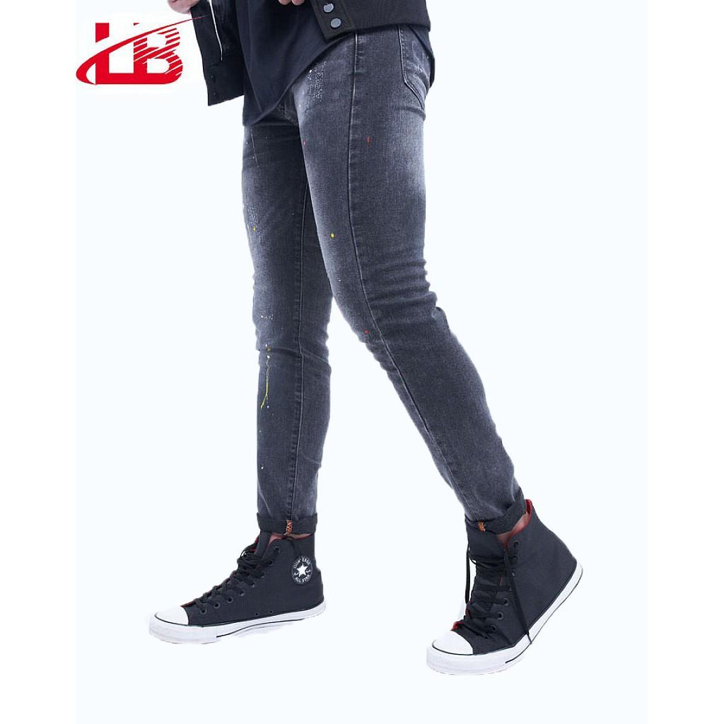 Quần jean nam LB, vải jean denim co giãn, màu xám trơn thời trang vải sơn, phom slim fit DNBT2830