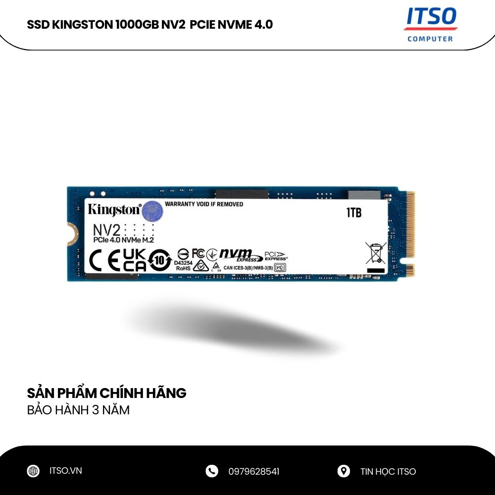 Ổ cứng SSD Kingston 1TB NV2 NVMe PCIe 4.0 (SNV2S/1000G) - Hàng chính hãng